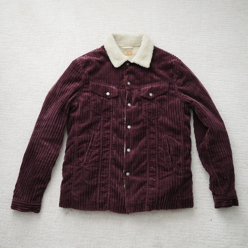 Nudie Jeans Co Lenny Corduroy Sherpa Lined Trucker Jacket Burgundy Mens Medium